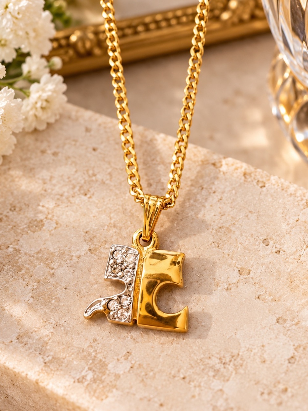 Courreges Paris Gold-Tone Rhinestone Puzzle Pendant Necklace